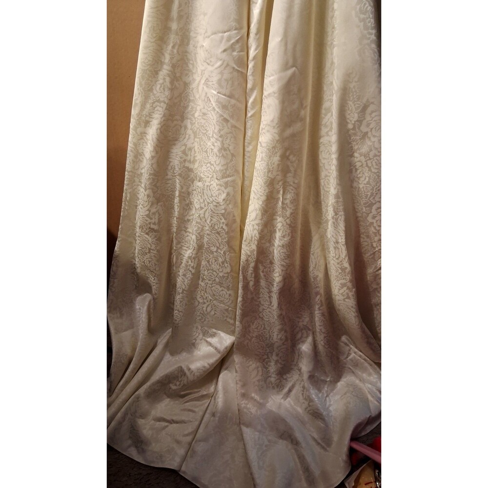 Vintage 80s 90s Satin Wedding Gown with Cathedral Train Romantic Brocade Floral - Picture 14 of 16